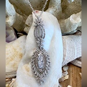 Marquise & Baguette Sterling Silver Necklace